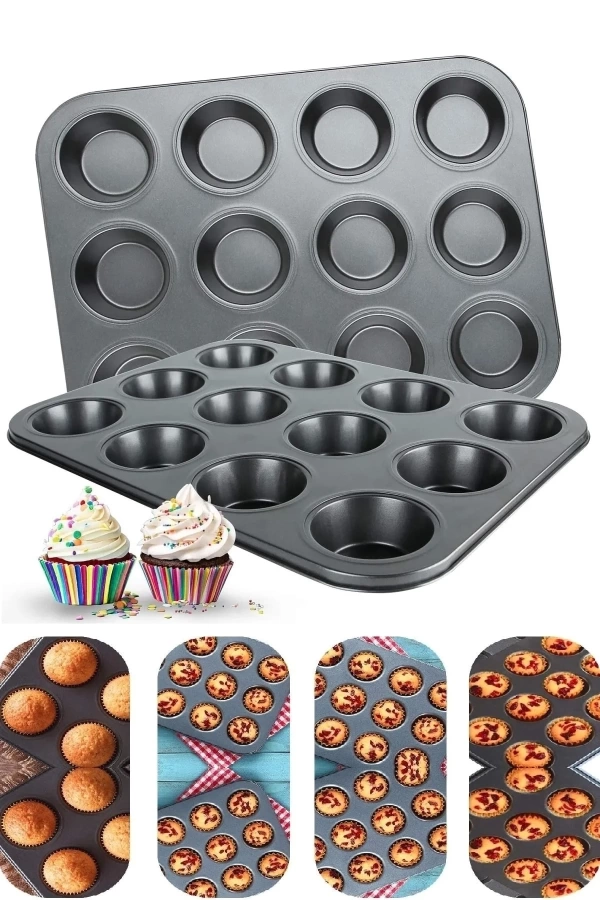 Muffin Kalıbı 24lü Mini + 12li Büyük Cupcake Kek Kapsülü Yanmaz Yapışmaz Baking Pan