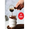 4lü Isıya Dayanıklı Borosilikat Şeritli Cam Bardak Dalgalı Kahve Sunum