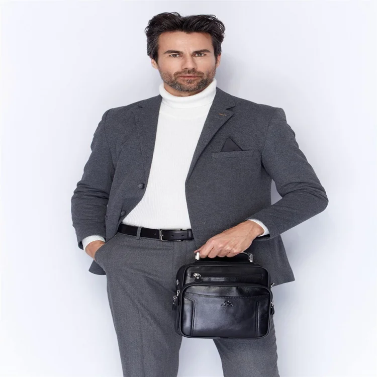 Aka El Çantası 306-1 Düz Siyah Deri