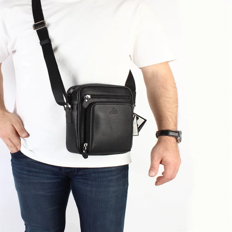 Aka Omuzdan Askılı Çanta 328-2 Floter Siyah Deri