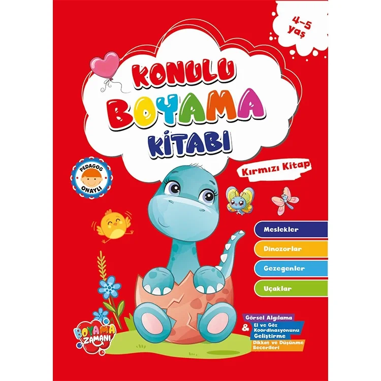 Boyama Zamanı Konulu Boyama Kırmızı Kitap 4+5 Yaş
