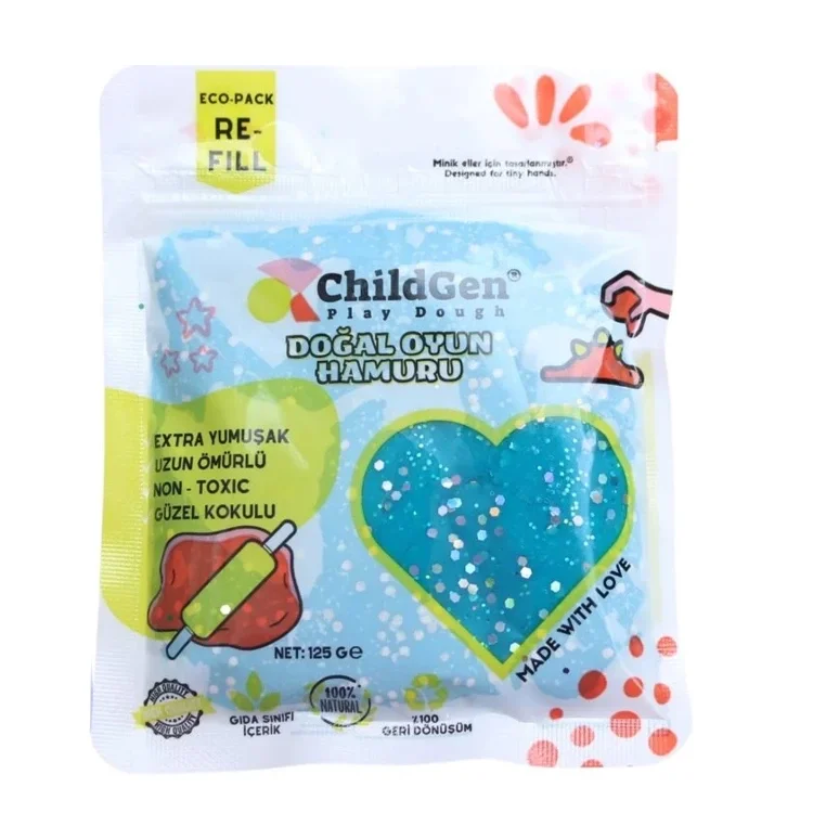 Childgen Doğal Oyun Hamuru Ecopack Glitter 4lü Simli Set 4x125 Gr