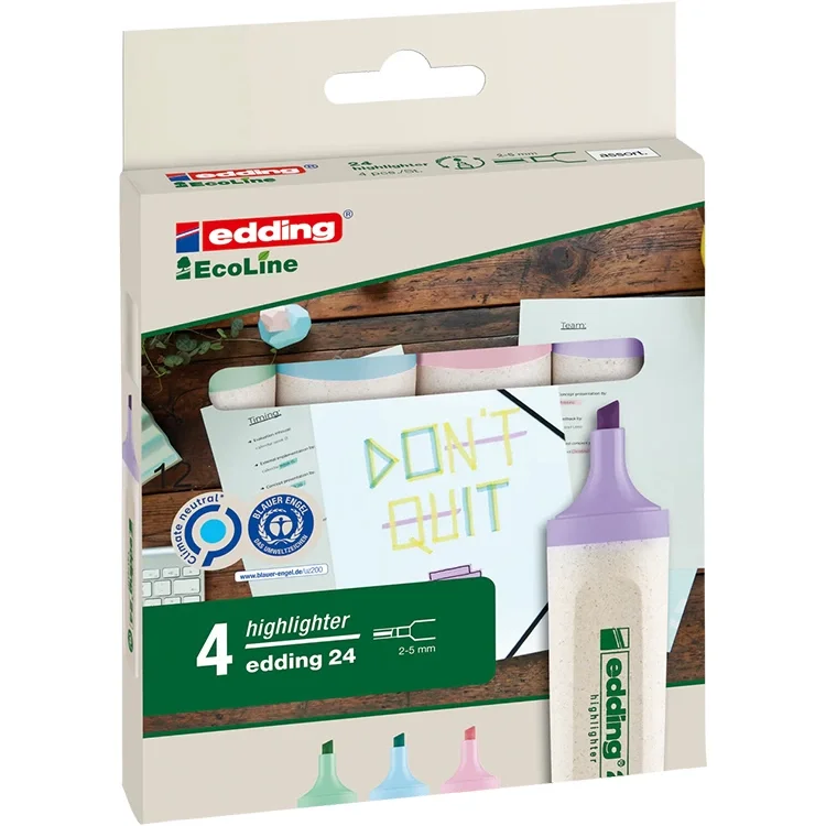Edding 24 Ecoline Fosforlu Kalem 4lü Set Pastel