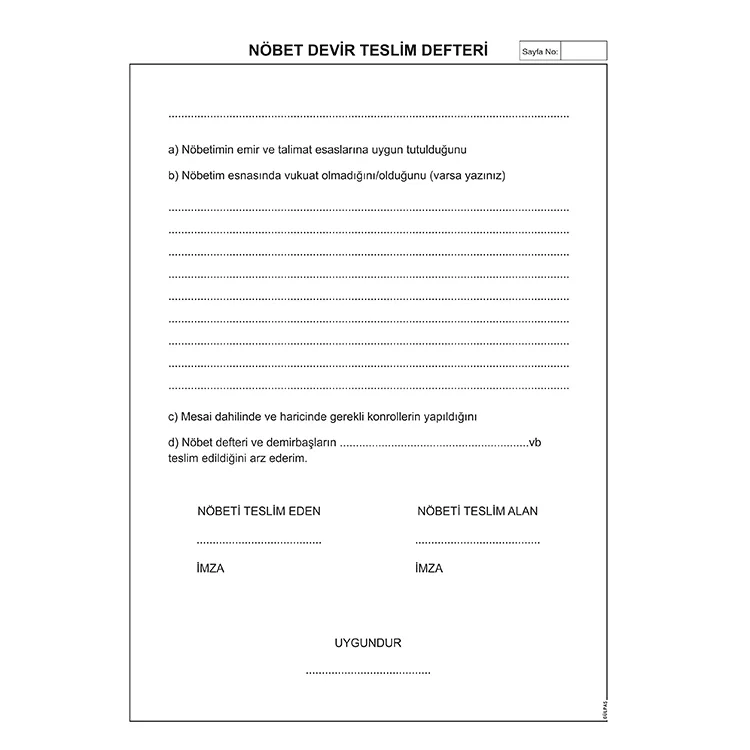 Gülpaş Nöbet Devir Teslim Defteri 100 Yaprak 478