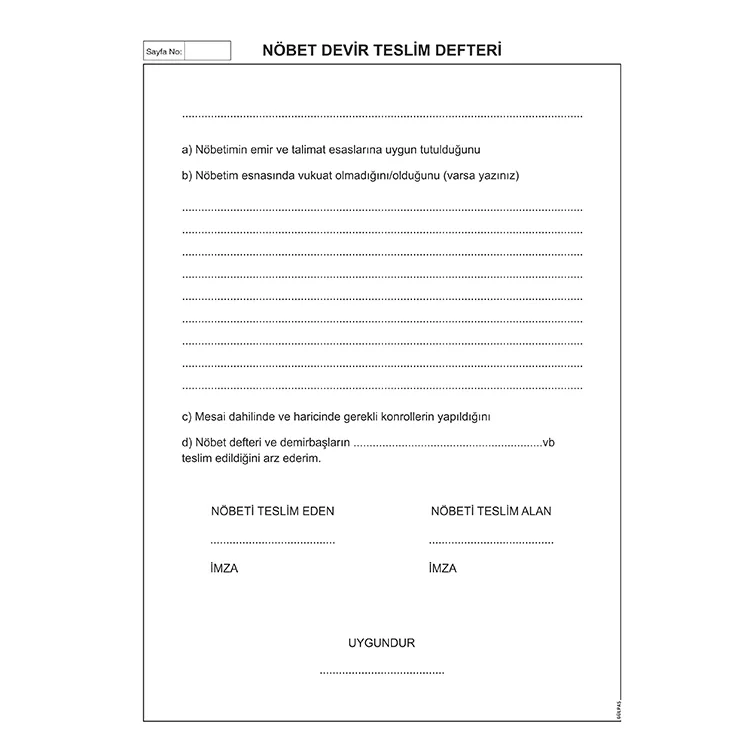 Gülpaş Nöbet Devir Teslim Defteri 100 Yaprak 478