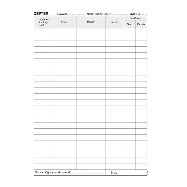 Gülpaş Öğrenci Nöbet Defteri Ciltli 100 Yaprak 379