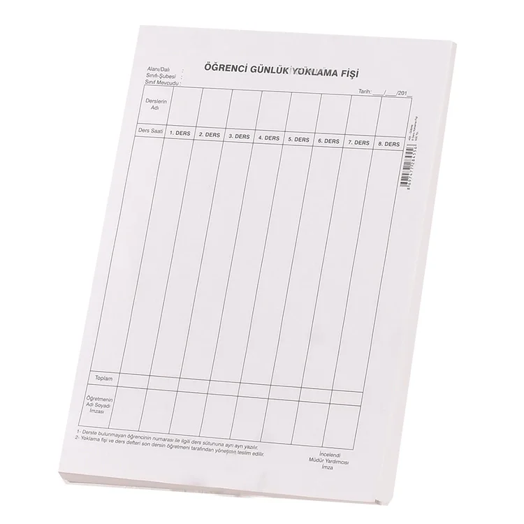 Gülpaş Öğrenci Yoklama Fişi 8 Ders 100 Lü 455