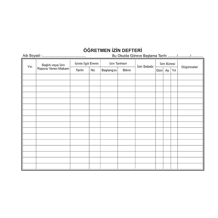 Gülpaş Öğretmen İzin Defteri 17x24 Suni Deri 100 Yaprak 399
