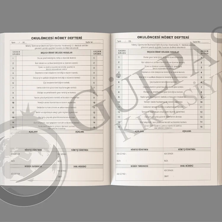 Gülpaş Okul Öncesi Nöbet Defteri Ciltli 100 Yaprak 552