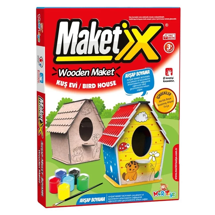 Mor 9792 Maketix Ahşap Maket Boyama Set Kuş Evi