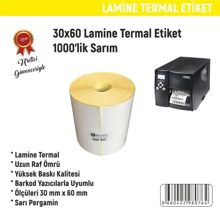 Resan 30*60 Kuşe Barkod Etiketi 1000li