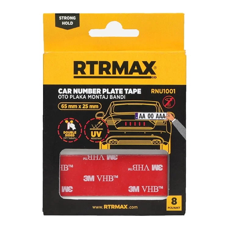 Rtrmax Çift Taraflı Oto Plaka Montaj Bandı 8 Adet 65 Mm * 25 Mm  Rnu1001