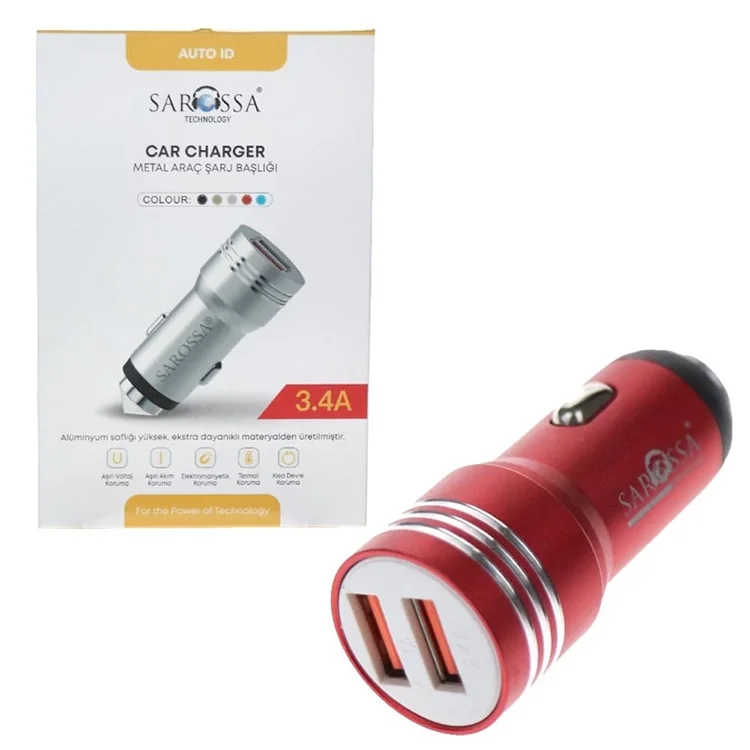 Sarossa S416 Araç Şarj Başlık Metal 3.1a 2 Usb Elku