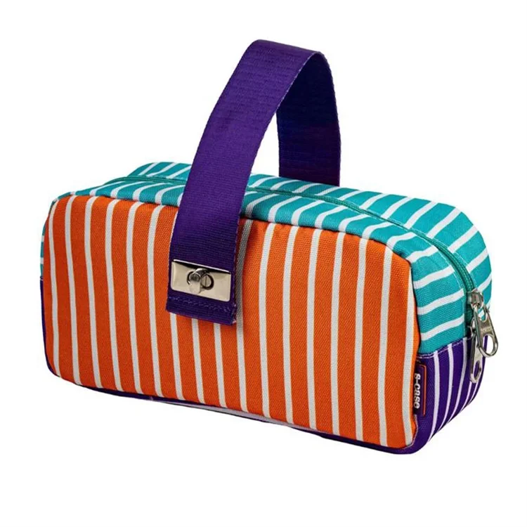 Serve S-case Kilitli Çizgili Kalem-makyaj Çantası Turuncu-mor-nane Yeşili D Sv-sc06d