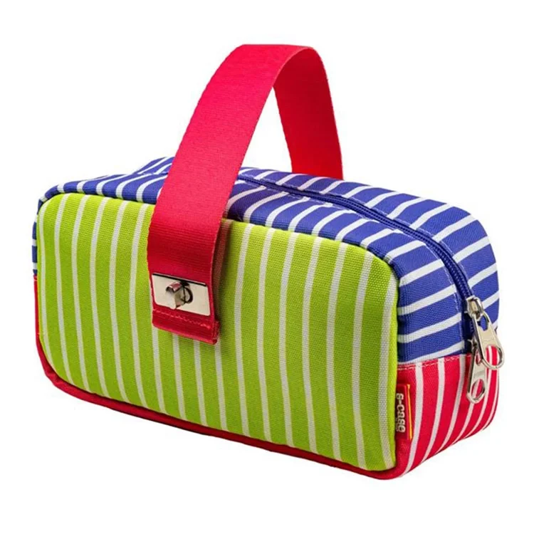 Serve S-case Kilitli Çizgili Kalem-makyaj Çantası Yeşil-pembe-mor A Sv-sc06b