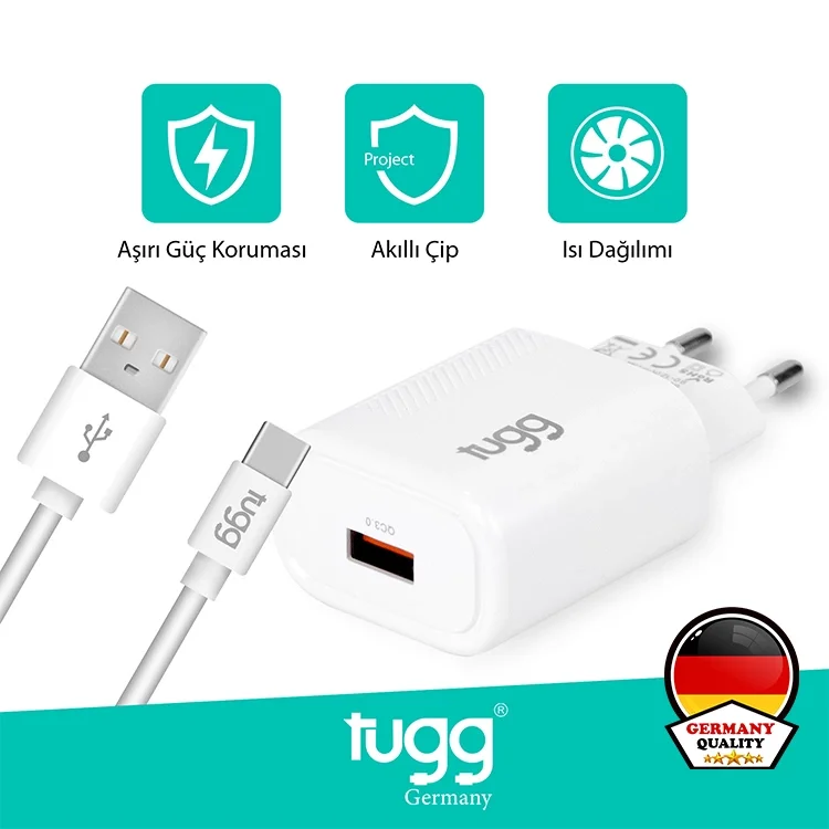 Tugg Germany Akıllı Şarj Başlık Seti 18w Isı Ve Akım Korumalı Hızlı Sarj Usb + Type-c Kablolu 104302