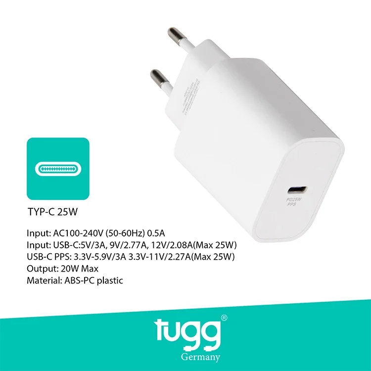 Tugg Germany Akıllı Şarj Başlık Seti 25w Isı Ve Akım Korumalı Turbo Hızlı Sarj Type-c + Type-c Kablolu 104304
