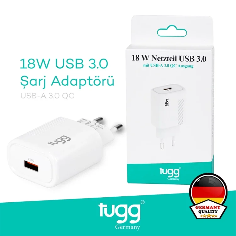 Tugg Germany Akıllı Şarj Başlık 18w Isı Ve Akım Korumalı Hızlı Sarj Usb Girişli 104402