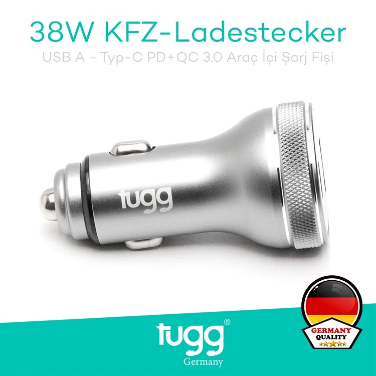 Tugg Germany Araç Şarj Başlık 38w Isı Ve Akım Korumalı Turbo Hızlı Usb-type-c Girişli 104500 Kfz