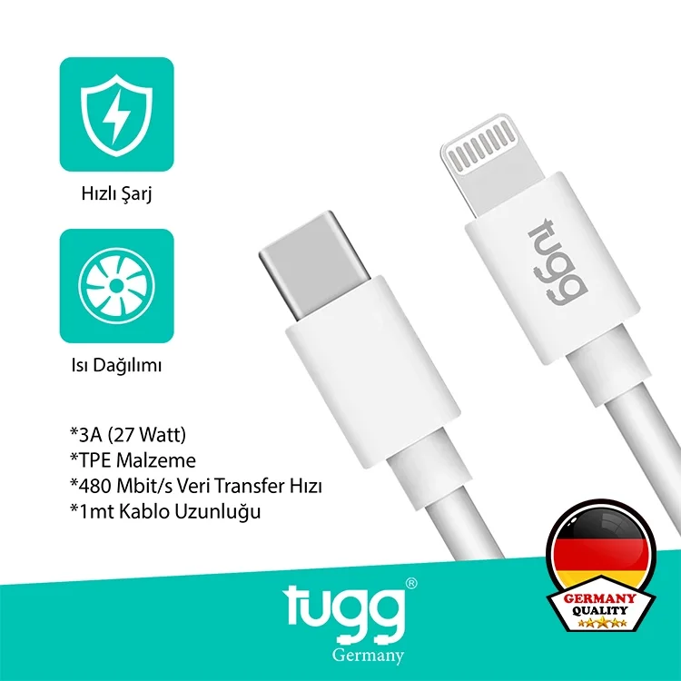 Tugg Germany Şarj Kablosu Ve Veri Aktarımı Ultra Hızlı 60w 1 Mt Type-c + Lightning İphone 104621