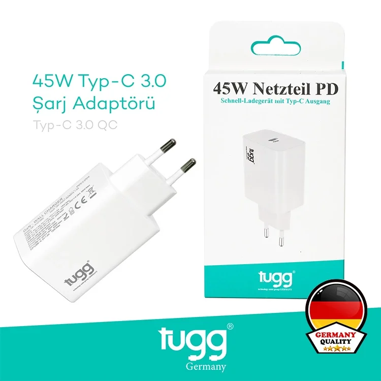 Tugg Germany Akıllı Şarj Başlık 45w Isı Ve Akım Korumalı Hızlı Turbo Sarj Type-c+type-c Çift Girişli 104409