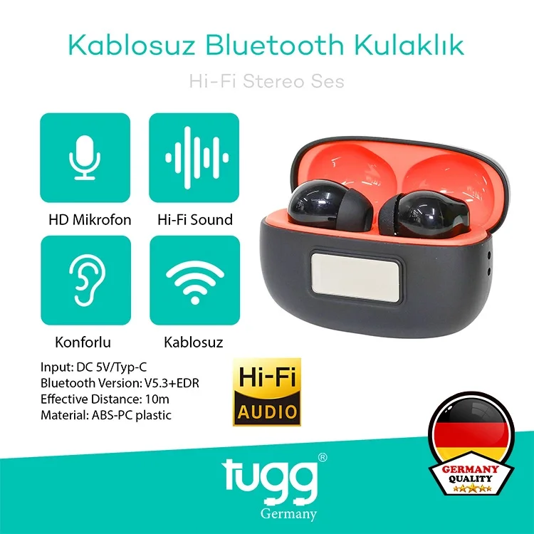 Tugg Germany Dijital Ekran Bluetooth 5.3 Kablosuz Kulaklık İos Android Uyumlu Ch328