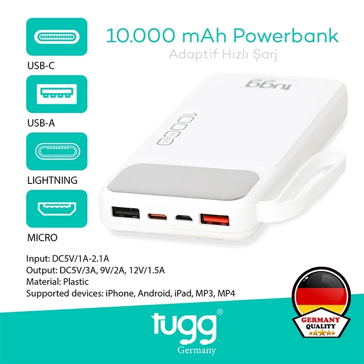 Tugg Germany Power Bank 10.000mah. Beyaz 123402