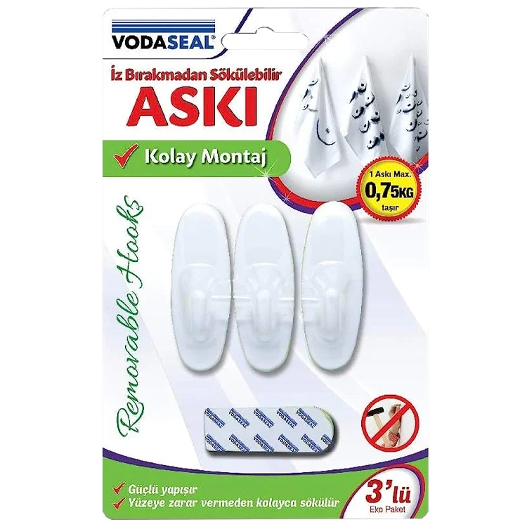 Vodaseal Hs-09 İz Bırakmadan Sökülebilir 3 Lü Oval Askı Beyaz _78 3607