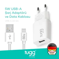 Tugg Germany Akıllı Şarj Başlık Seti 5w Isı Ve Akım Korumalı Usb+lightning İphone Kablolu 104300