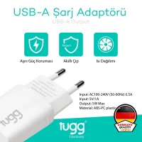 Tugg Germany Akıllı Şarj Başlık 5w Isı Ve Akım Korumalı Usb Girişli 104400