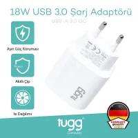 Tugg Germany Akıllı Şarj Başlık 18w Isı Ve Akım Korumalı Hızlı Sarj Usb Girişli 104402