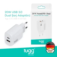 Tugg Germany Akıllı Şarj Başlık 20w Isı Ve Akım Korumalı Hızlı Sarj Usb+type-c Çift Girişli 104403
