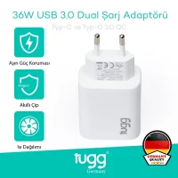 Tugg Germany Akıllı Şarj Başlık 36w Isı Ve Akım Korumalı Hızlı Turbo Sarj Type-c+type-c Çift Girişli 104407