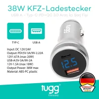 Tugg Germany Araç Şarj Başlık 38w Isı Ve Akım Korumalı Turbo Hızlı Usb-type-c Girişli 104500 Kfz