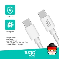 Tugg Germany Şarj Kablosu Ve Veri Aktarımı Ultra Hızlı 60w 1 Mt Beyaz Type-c + Type-c 104617