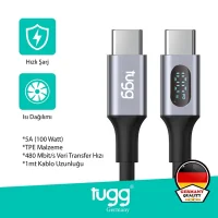 Tugg Germany Şarj Kablosu Ve Veri Aktarımı Ultra Hızlı 100w Gösterge Panelli 1 Mt Type-c + Type-c 104631
