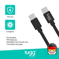 Tugg Germany Şarj Kablosu Ve Veri Aktarımı Ultra Hızlı 60w 1 Mt Siyah Type-c + Type-c 104629