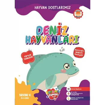 Boyama Zamanı Hayvan Dostlarımız Deniz Hayvanları Seviye-4 (5-6 Yaş)