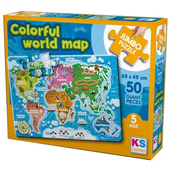 Ks Games Puzzle 50 Parça Colorful World Map Jumbo Jp-31015 Ksgm