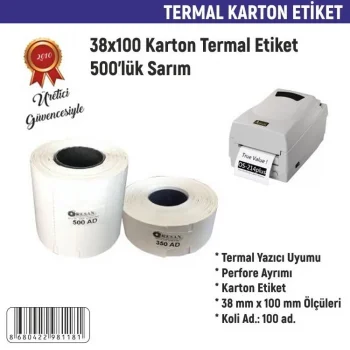 Resan 38*100  Sarı Karton Termal Etiket 500lü Sarım