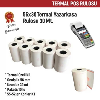 Resan 56*30 Termal Yazarkasa Pos Rulosu 10lu 30 Metre