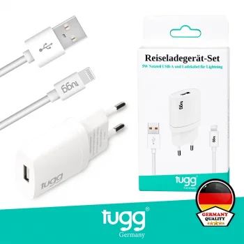Tugg Germany Akıllı Şarj Başlık Seti 5w Isı Ve Akım Korumalı Usb+lightning İphone Kablolu 104300