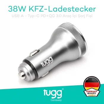 Tugg Germany Araç Şarj Başlık 38w Isı Ve Akım Korumalı Turbo Hızlı Usb-type-c Girişli 104500 Kfz