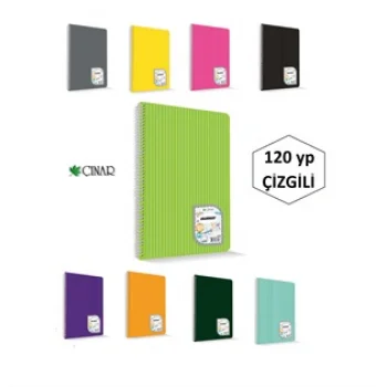 Çınar A4 Spiralli Karton Kapak Defter 120 Yaprak Çizgili 31007
