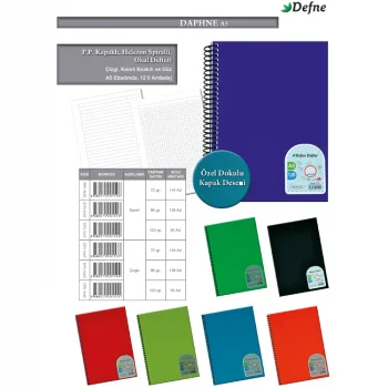 Defne Nova A5 Spiralli Pp Kapak Defter 96 Yaprak Çizgili Dfn-1544