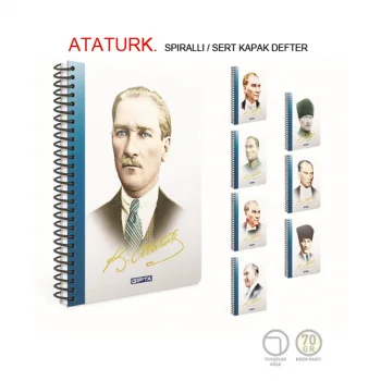 Gıpta Atatürk 17x24 Spiralli Sert Kapak Defter 100 Yaprak Kareli 2651
