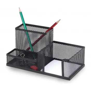 İnox 0645 Ofis Metal Fileli Kalemlik Kombine Set 3 Gözlü Siyah