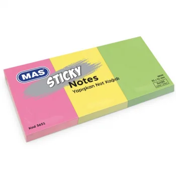 Mas Not Kağıdı 3651 Yapışkanlı 35*51 Neon 100 Sayfa 3 Renk Blok Yan Yana