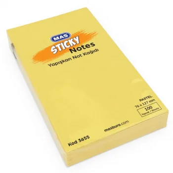 Mas Not Kağıdı 3655 Yapışkanlı 76*127 Pastel Sarı 100 Syfa