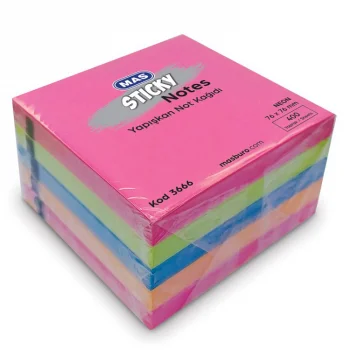 Mas Not Kağıdı 3666 Yapışkanlı 76*76 Neon Karma Renk 400yp. 5 Rnk